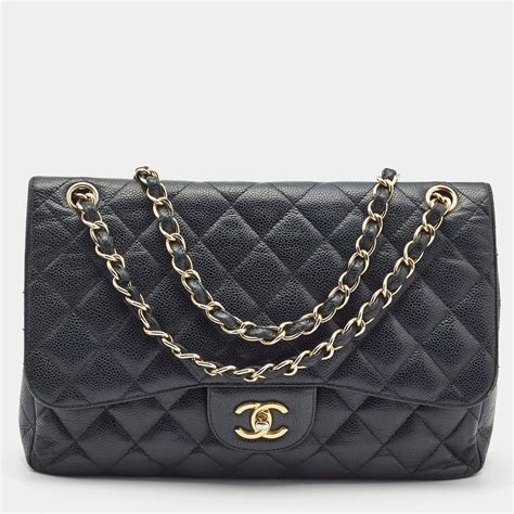 chanel black cavier leather shoulder bag|Chanel jumbo caviar bag.